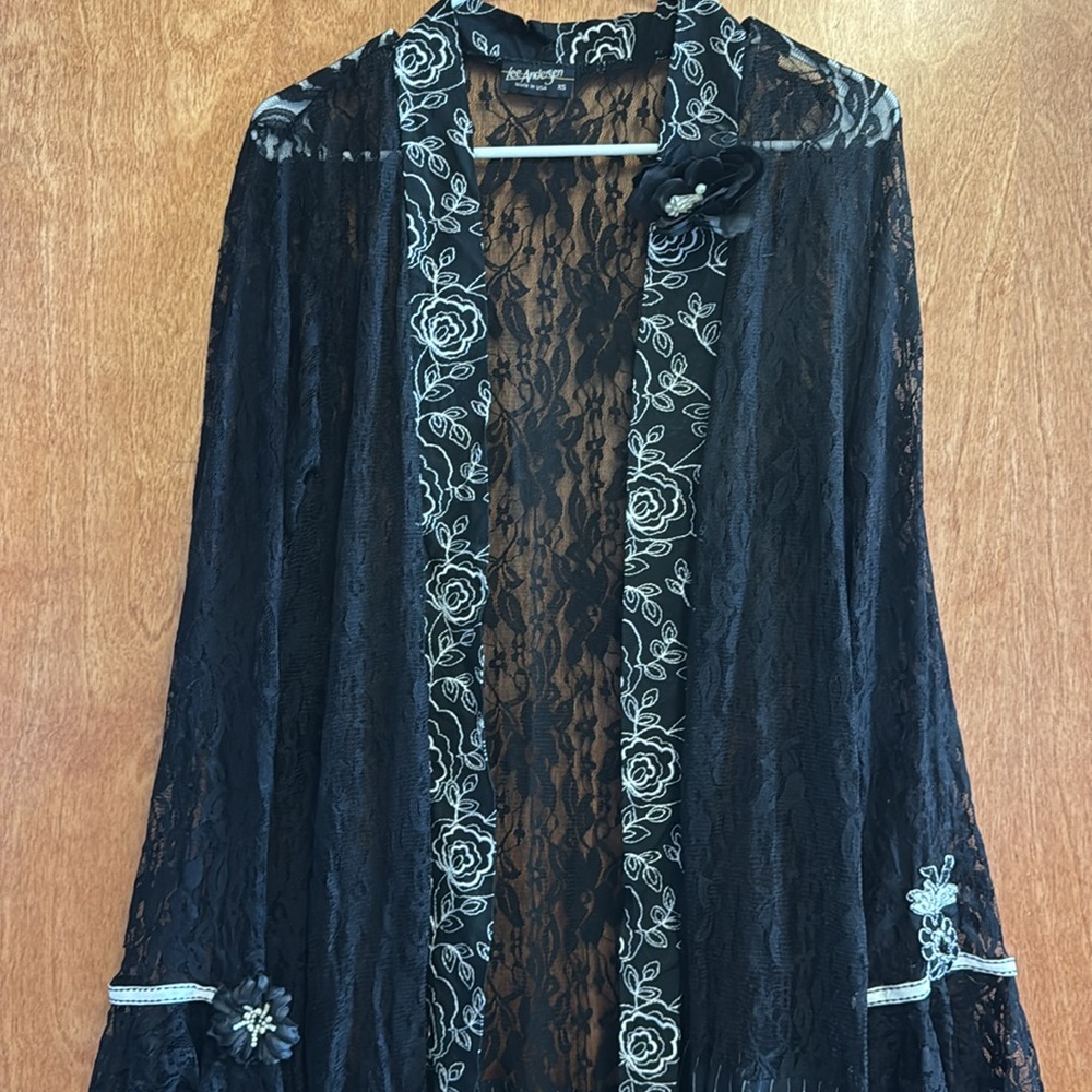 Lee Andersen Duster Lace Embellished Couture Designer Floral Piece Vintage XS - Picture 3 of 12